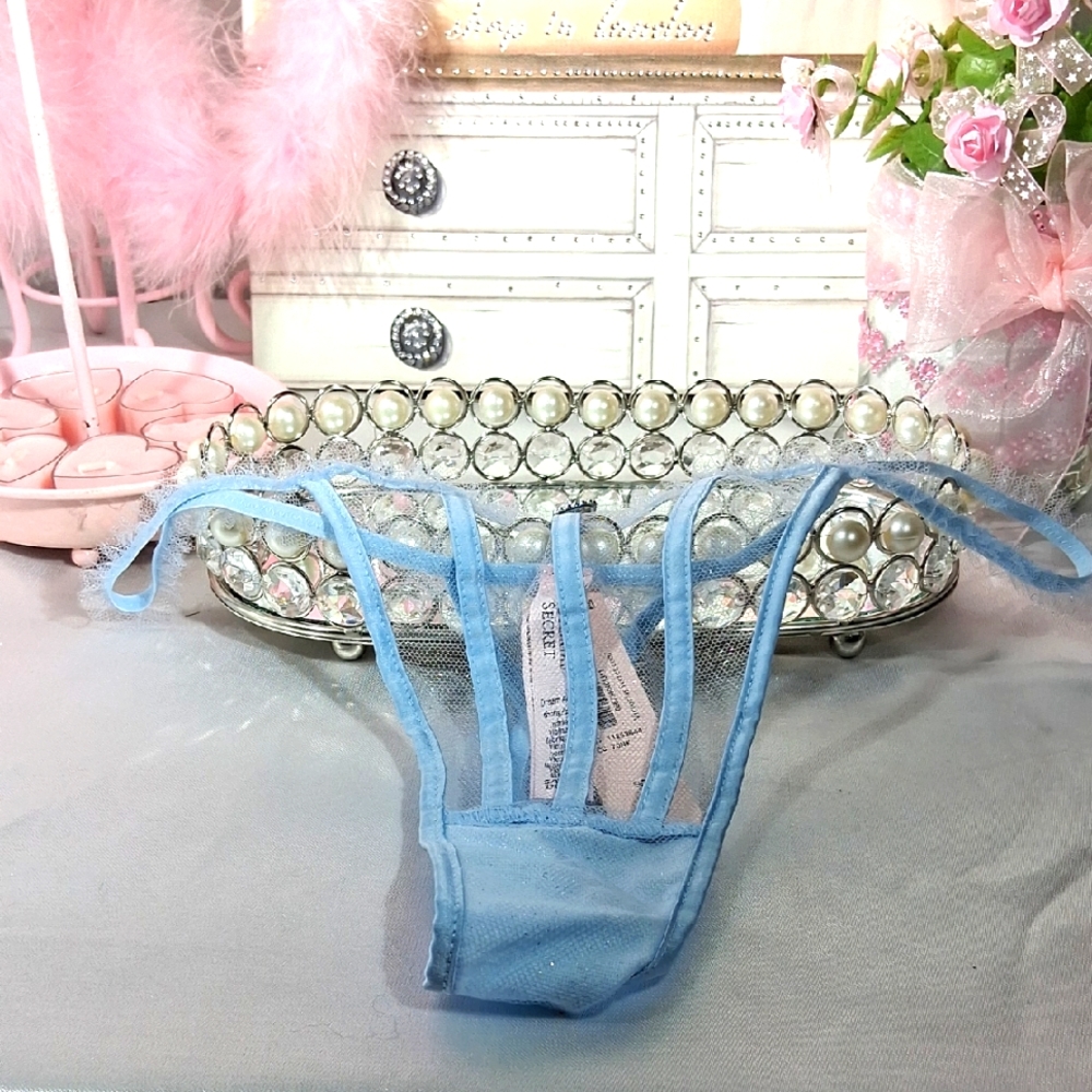 VICTORIA'S SECRET Blue Mesh Panty with Charm Size Small NWT 2033